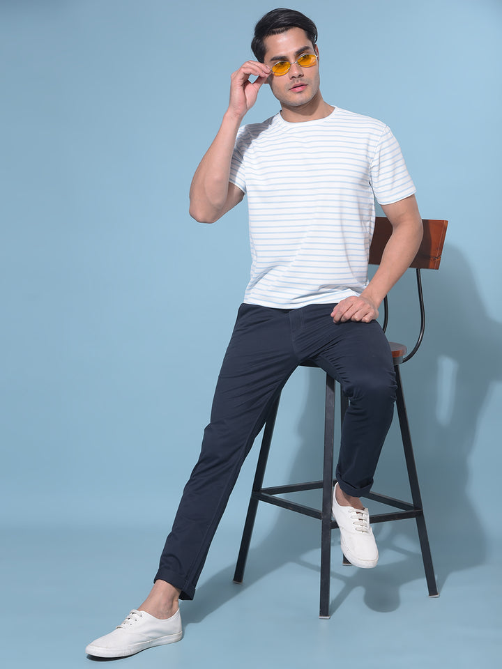 Blue Horizontal Striped T-Shirt-Men T-Shirts-Crimsoune Club