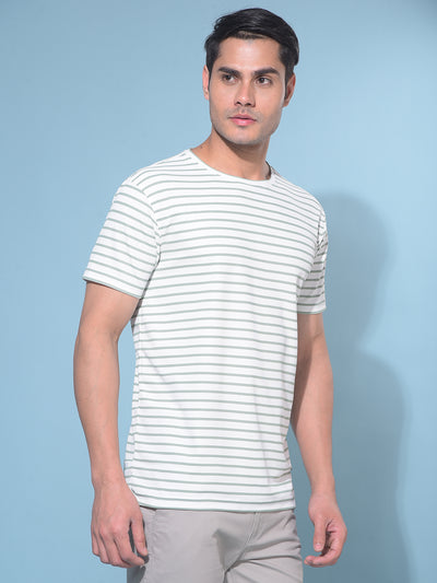 Green Horizontal Striped Tshirt-Men T-Shirts-Crimsoune Club