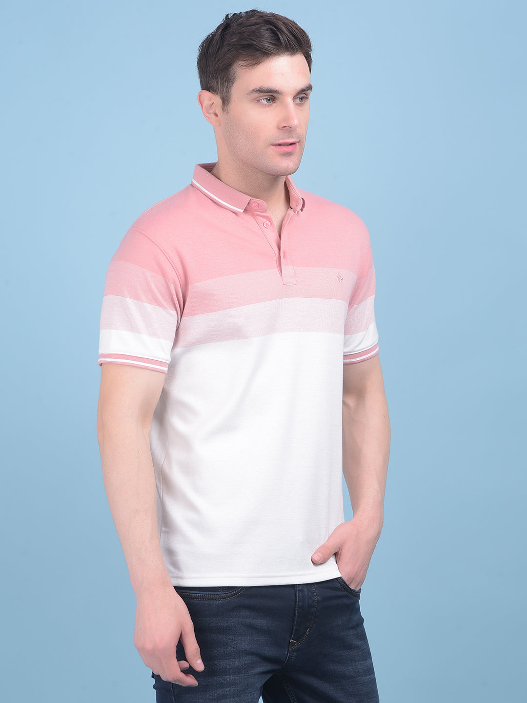 Peach Color Blocked T-Shirt-Men T-shirts-Crimsoune Club