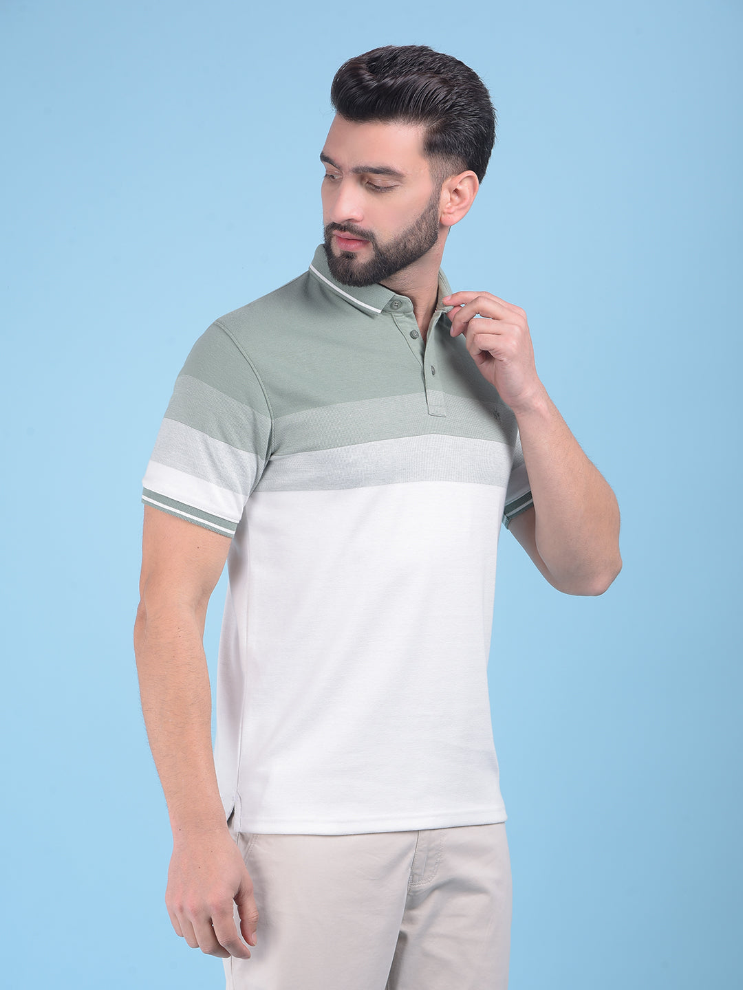 Green Color-Blocked T-Shirt-Men T-Shirts-Crimsoune Club