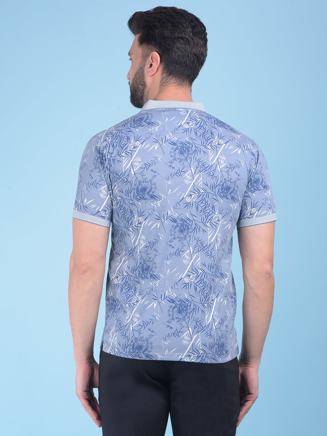 Blue Floral Print T-Shirt-Men T-Shirts-Crimsoune Club