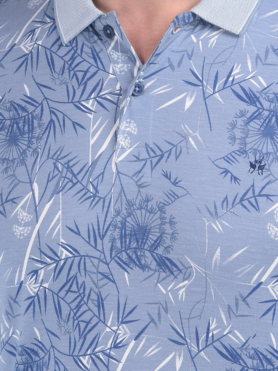 Blue Floral Print T-Shirt-Men T-Shirts-Crimsoune Club