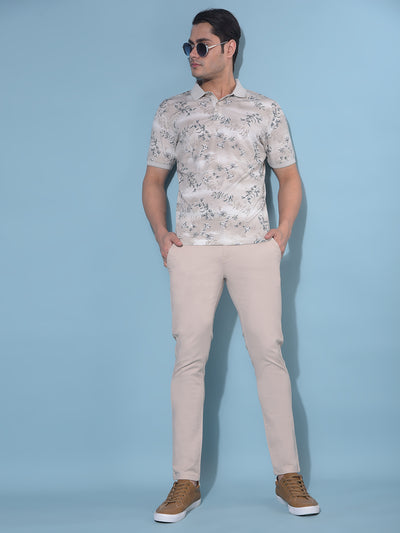 Beige Floral Print T-Shirt-Men T-Shirts-Crimsoune Club