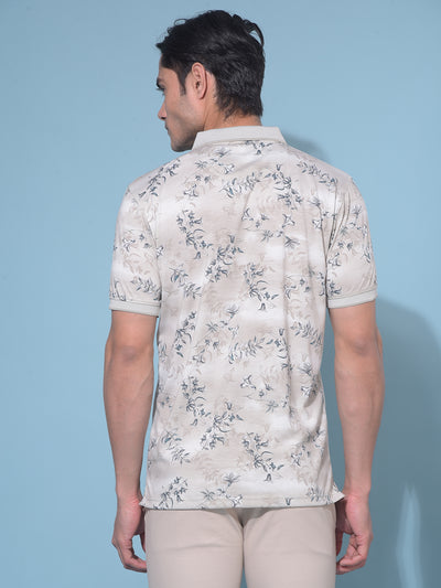 Beige Floral Print T-Shirt-Men T-Shirts-Crimsoune Club