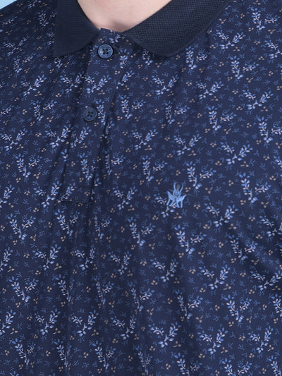 Navy Blue Floral Print Tshirt-Men T-shirts-Crimsoune Club