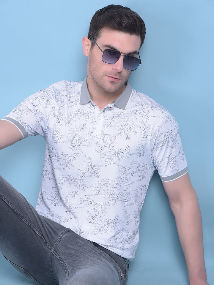 White Floral Print T-Shirt-Men T-Shirts-Crimsoune Club