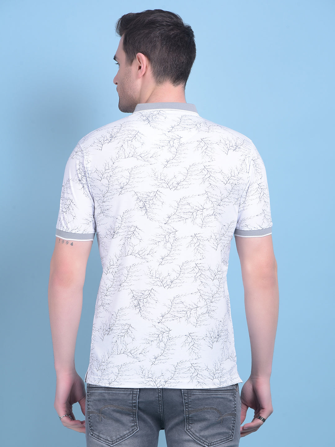 White Floral Print T-Shirt-Men T-Shirts-Crimsoune Club