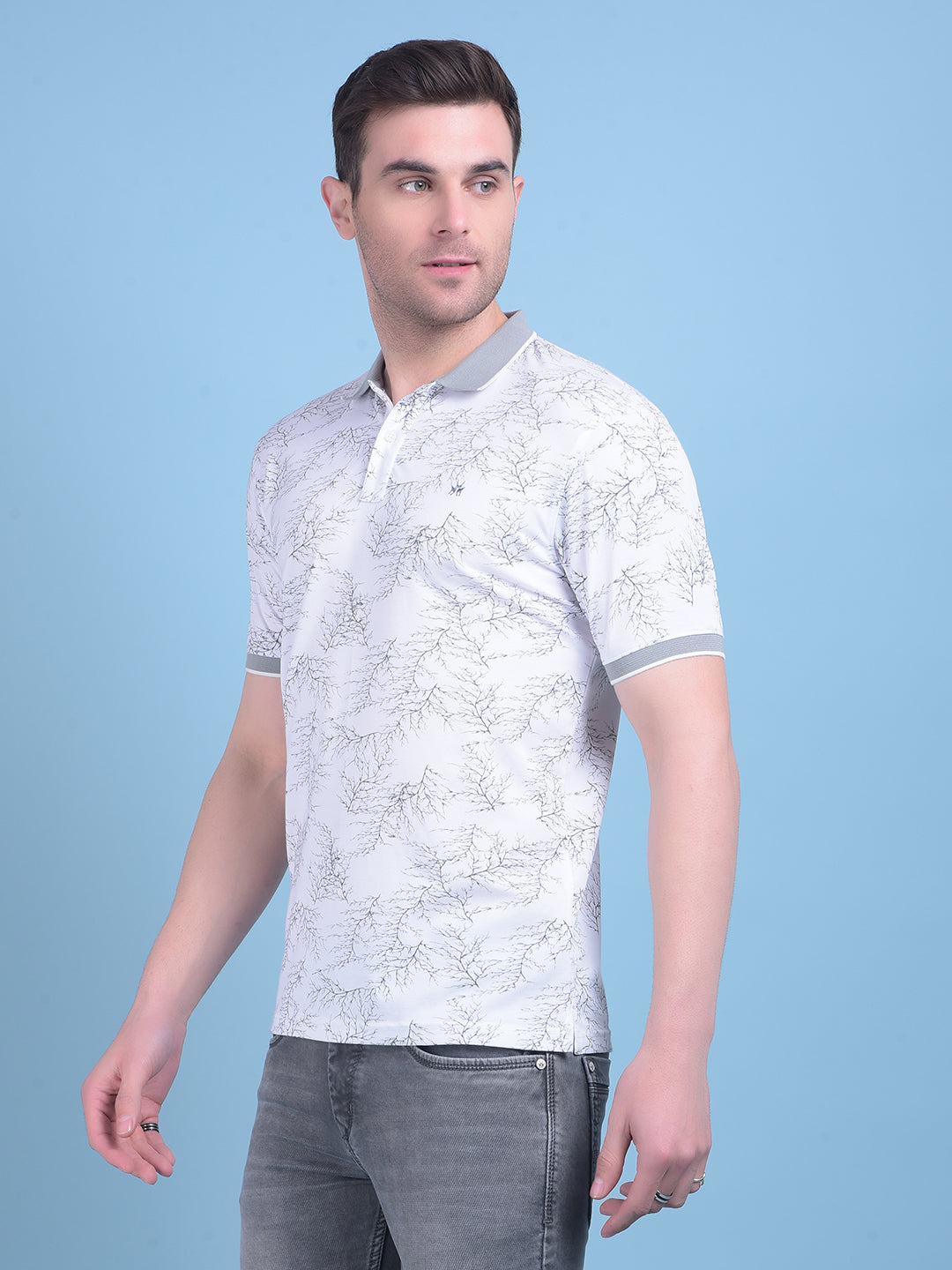 White Floral Print T-Shirt-Men T-Shirts-Crimsoune Club
