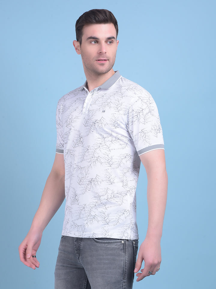 White Floral Print T-Shirt-Men T-Shirts-Crimsoune Club