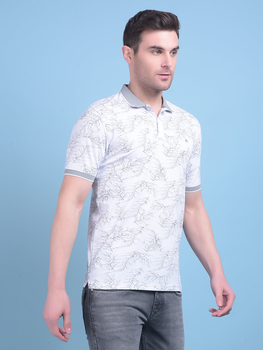 White Floral Print T-Shirt-Men T-Shirts-Crimsoune Club