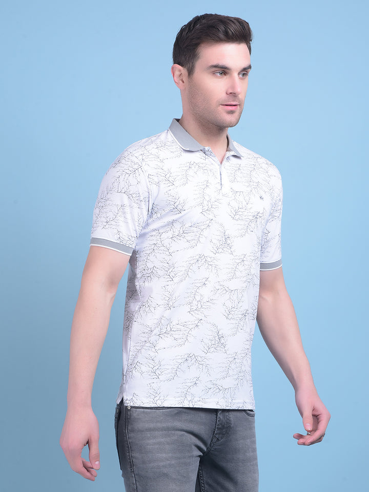 White Floral Print T-Shirt-Men T-Shirts-Crimsoune Club