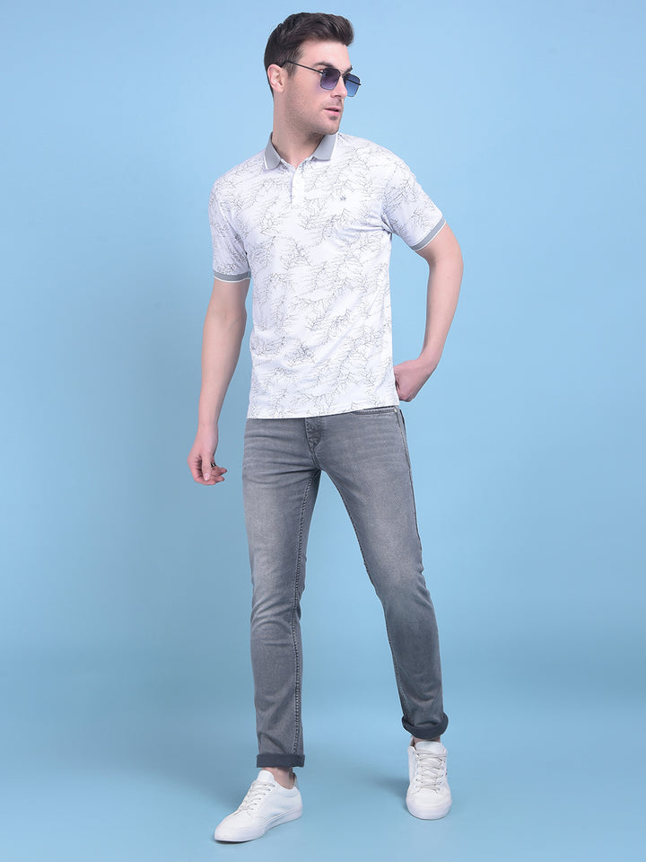 White Floral Print T-Shirt-Men T-Shirts-Crimsoune Club