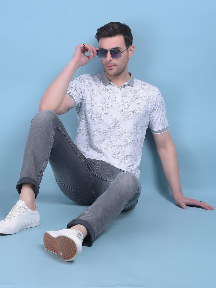 White Floral Print T-Shirt-Men T-Shirts-Crimsoune Club