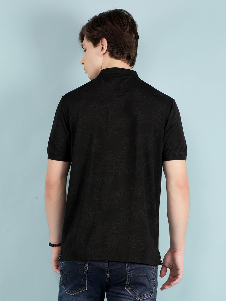 Black Graphic Print Polo T-Shirt-Men T-Shirts-Crimsoune Club