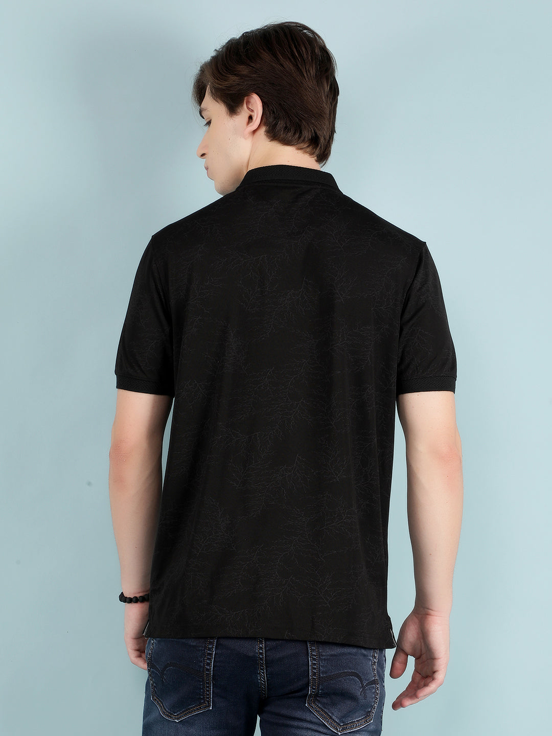 Black Graphic Print Polo T-Shirt-Men T-Shirts-Crimsoune Club