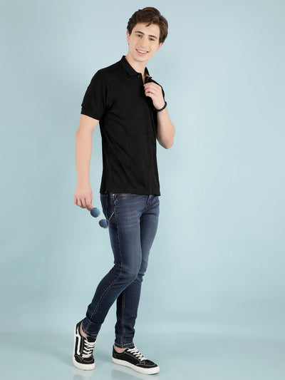 Black Graphic Print Polo T-Shirt-Men T-Shirts-Crimsoune Club