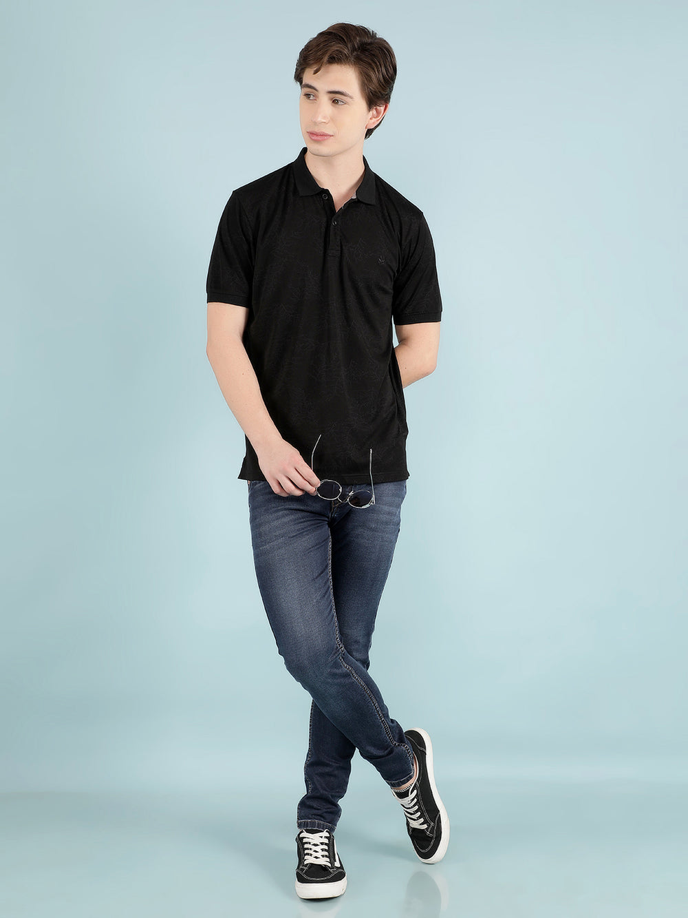 Black Graphic Print Polo T-Shirt-Men T-Shirts-Crimsoune Club