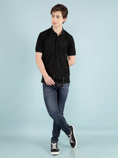 Black Graphic Print Polo T-Shirt-Men T-Shirts-Crimsoune Club