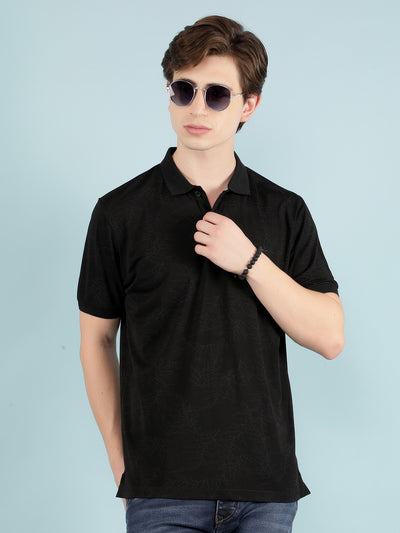 Black Graphic Print Polo T-Shirt-Men T-Shirts-Crimsoune Club