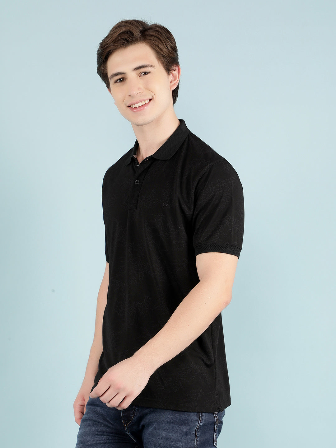 Black Graphic Print Polo T-Shirt-Men T-Shirts-Crimsoune Club