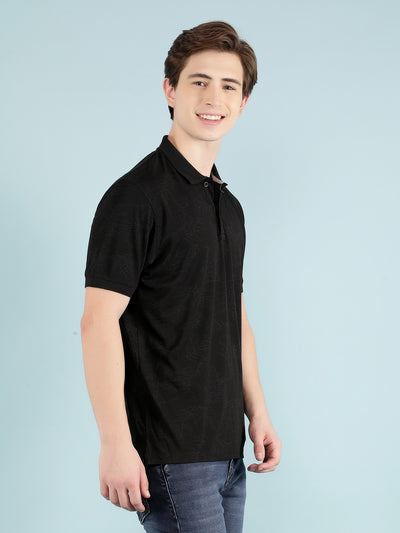 Black Graphic Print Polo T-Shirt-Men T-Shirts-Crimsoune Club