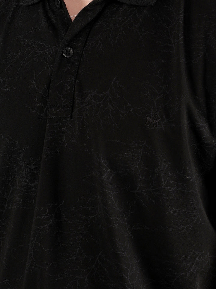 Black Graphic Print Polo T-Shirt-Men T-Shirts-Crimsoune Club