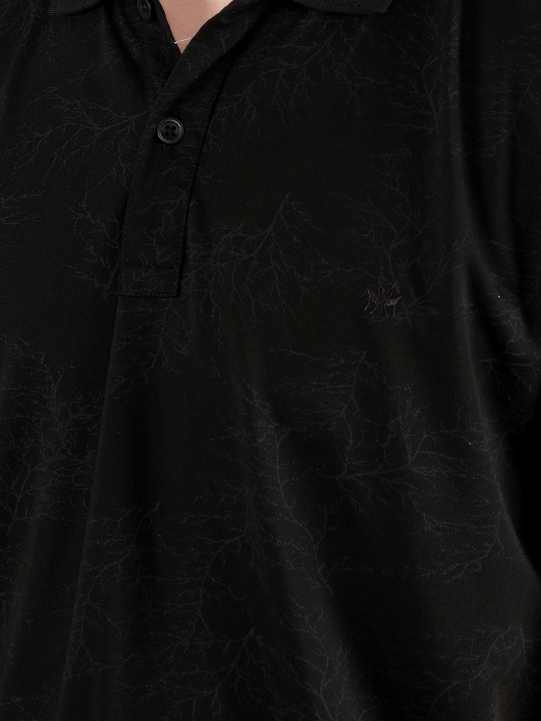 Black Graphic Print Polo T-Shirt-Men T-Shirts-Crimsoune Club