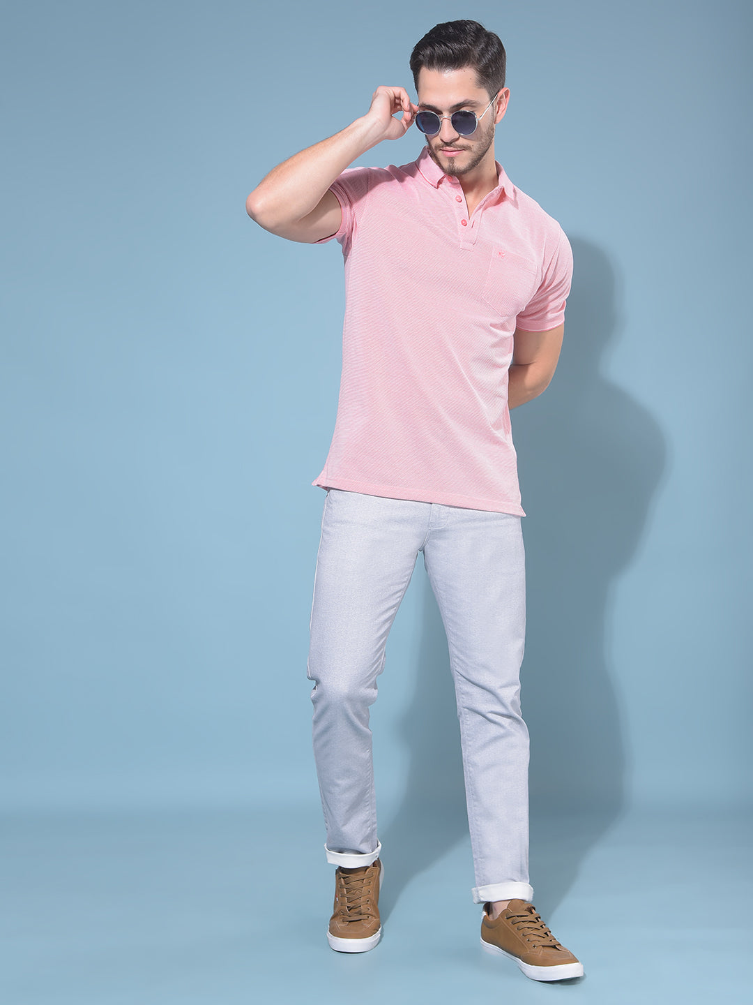 Pink Textured Print T-Shirt-Men T-Shirts-Crimsoune Club