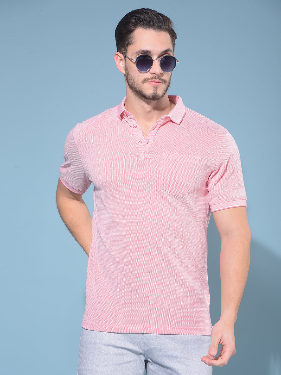 Pink Textured Print T-Shirt-Men T-Shirts-Crimsoune Club