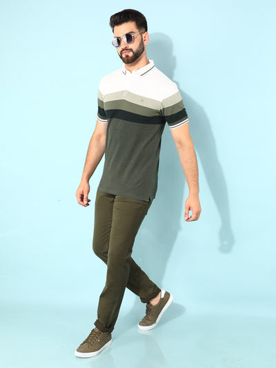 Olive Color-Blocked Polo T-Shirt-Men T-Shirts-Crimsoune Club