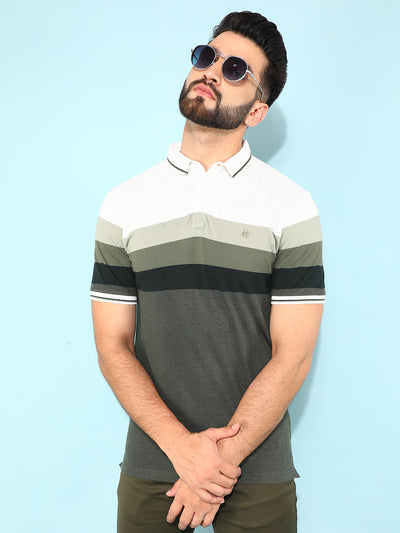 Olive Color-Blocked Polo T-Shirt-Men T-Shirts-Crimsoune Club