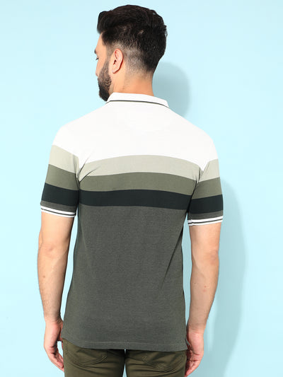 Olive Color-Blocked Polo T-Shirt-Men T-Shirts-Crimsoune Club