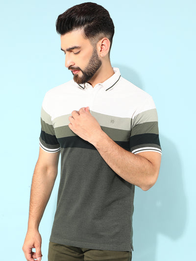 Olive Color-Blocked Polo T-Shirt-Men T-Shirts-Crimsoune Club