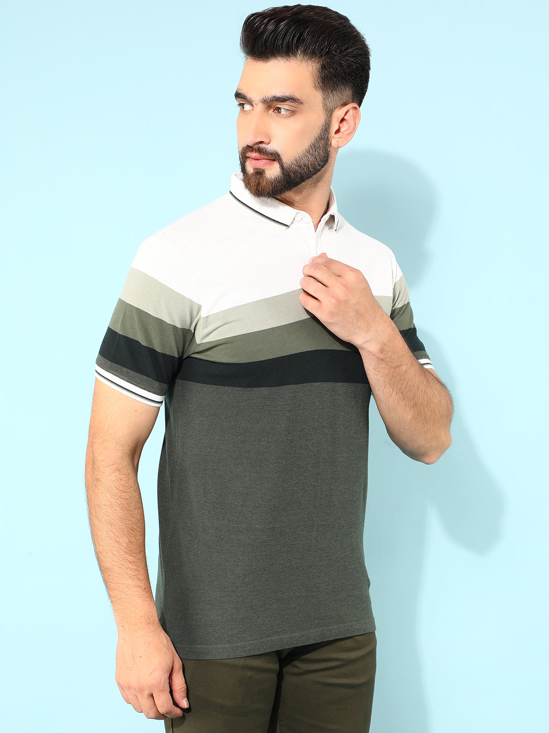 Olive Color-Blocked Polo T-Shirt-Men T-Shirts-Crimsoune Club