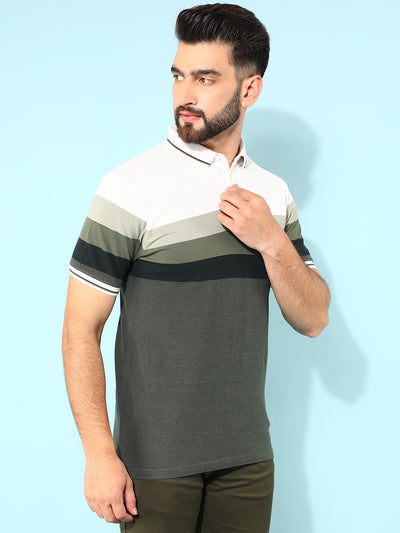 Olive Color-Blocked Polo T-Shirt-Men T-Shirts-Crimsoune Club