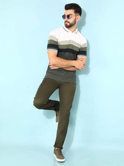 Olive Color-Blocked Polo T-Shirt-Men T-Shirts-Crimsoune Club