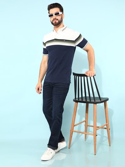 Navy Blue Horizontal Striped Polo T-Shirt-Men T-Shirts-Crimsoune Club