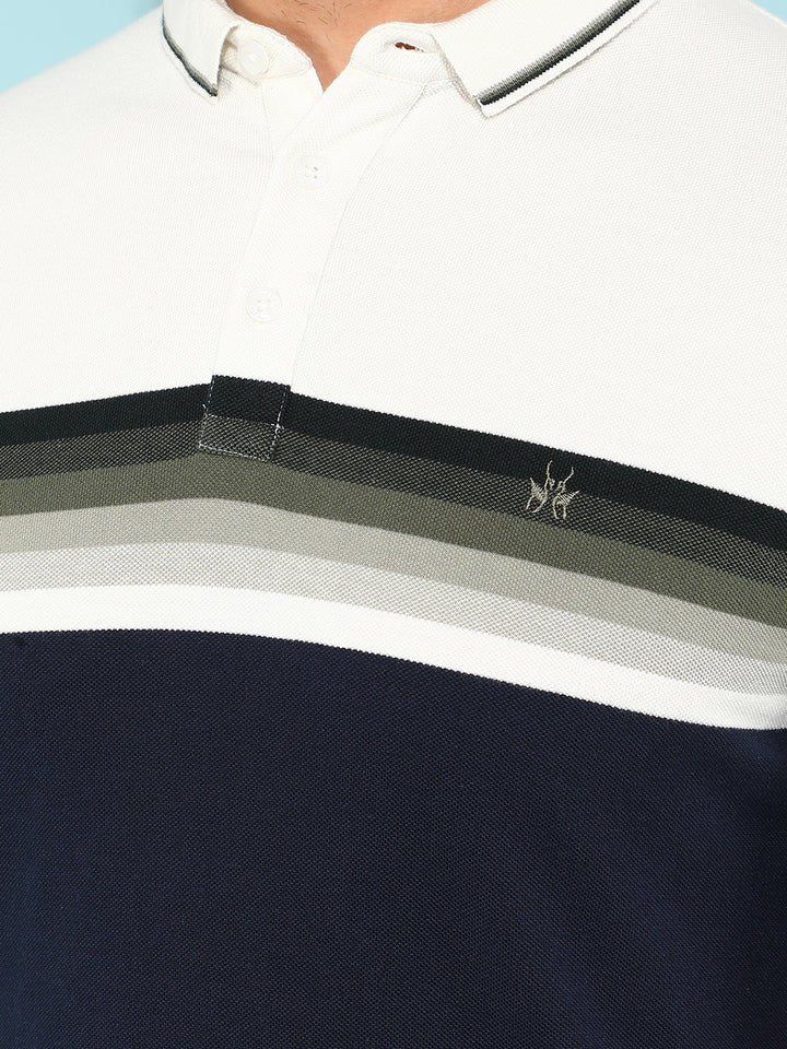 Navy Blue Horizontal Striped Polo T-Shirt-Men T-Shirts-Crimsoune Club