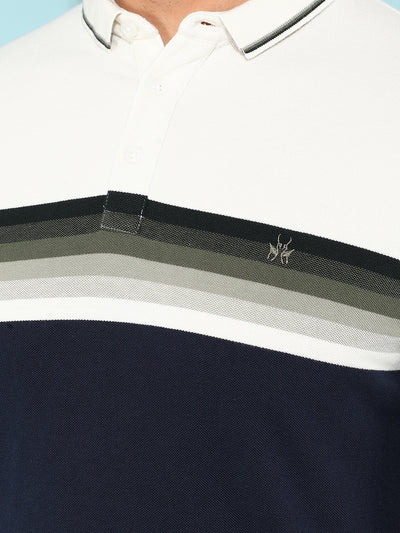 Navy Blue Horizontal Striped Polo T-Shirt-Men T-Shirts-Crimsoune Club