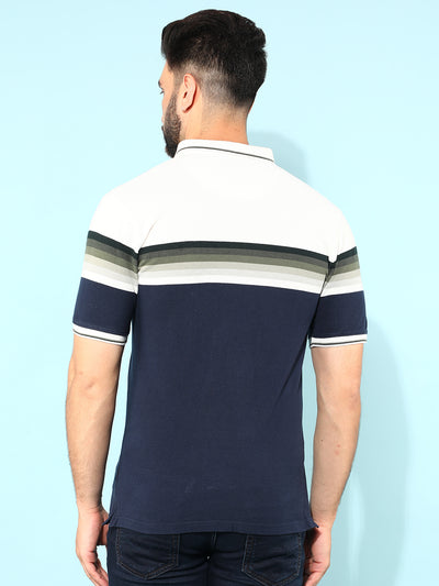 Navy Blue Horizontal Striped Polo T-Shirt-Men T-Shirts-Crimsoune Club