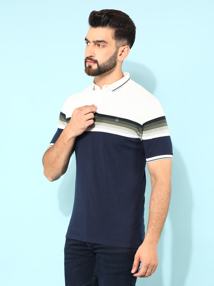 Navy Blue Horizontal Striped Polo T-Shirt-Men T-Shirts-Crimsoune Club