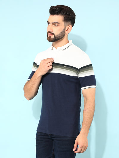 Navy Blue Horizontal Striped Polo T-Shirt-Men T-Shirts-Crimsoune Club