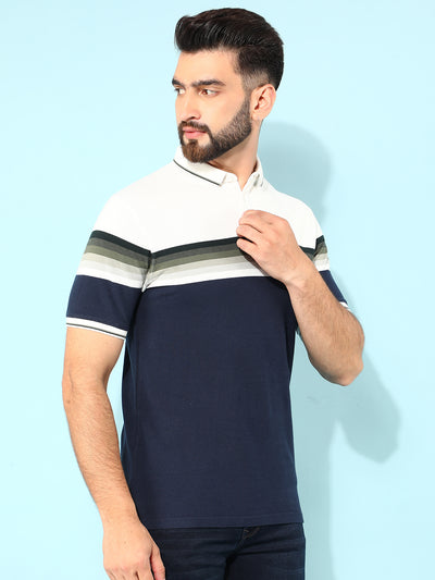 Navy Blue Horizontal Striped Polo T-Shirt-Men T-Shirts-Crimsoune Club