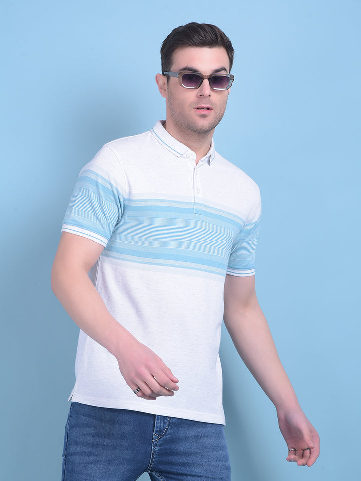 Blue Horizontal Striped T-Shirt-Men T-Shirts-Crimsoune Club