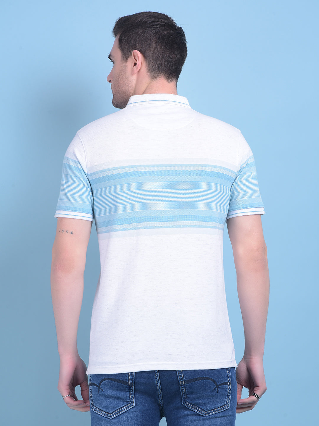 Blue Horizontal Striped T-Shirt-Men T-Shirts-Crimsoune Club