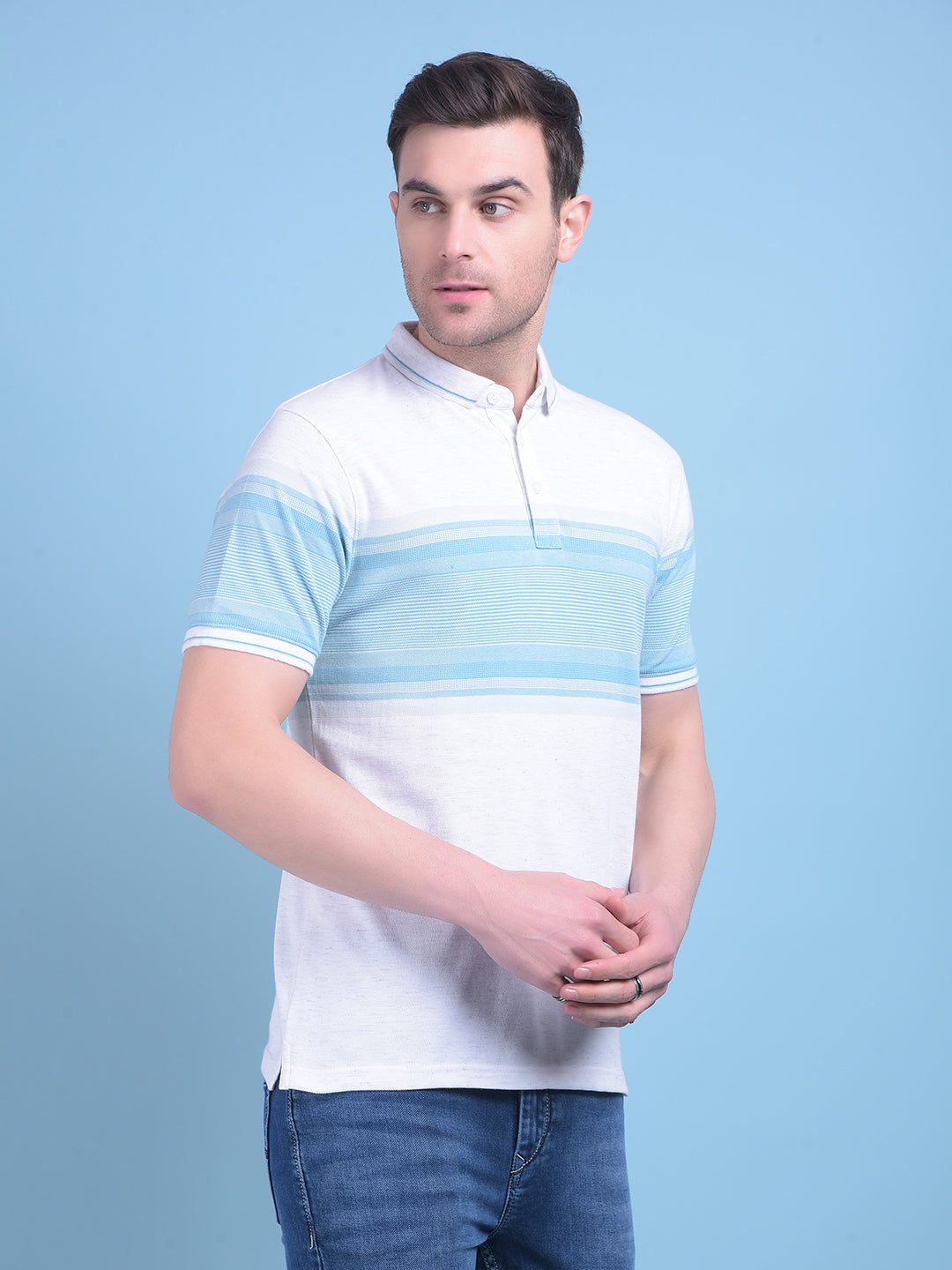 Blue Horizontal Striped T-Shirt-Men T-Shirts-Crimsoune Club