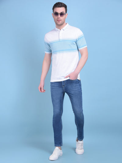 Blue Horizontal Striped T-Shirt-Men T-Shirts-Crimsoune Club