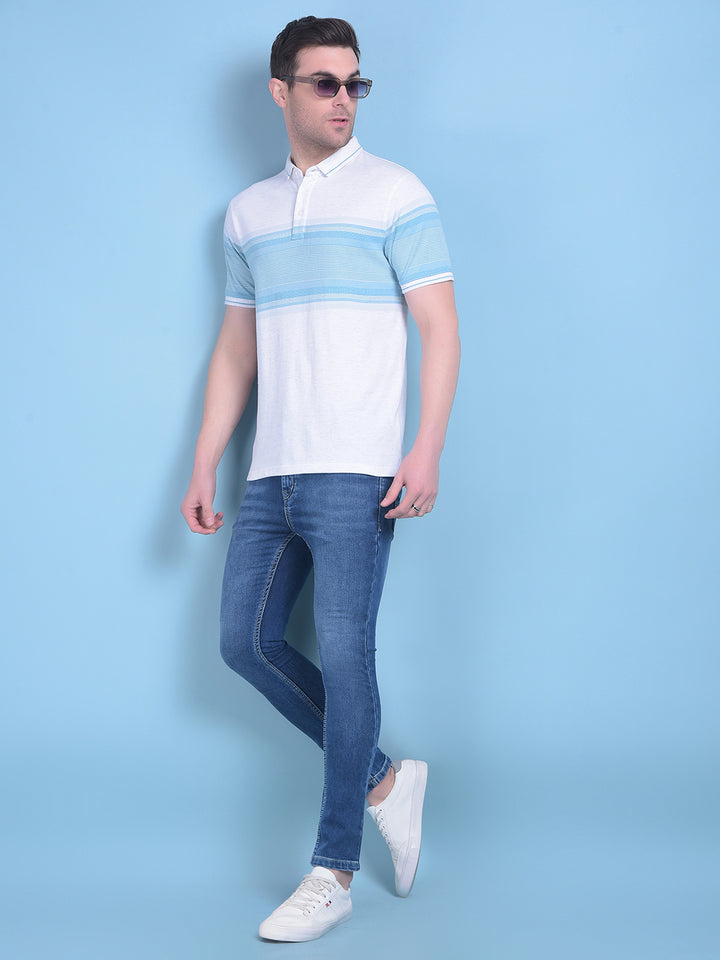 Blue Horizontal Striped T-Shirt-Men T-Shirts-Crimsoune Club