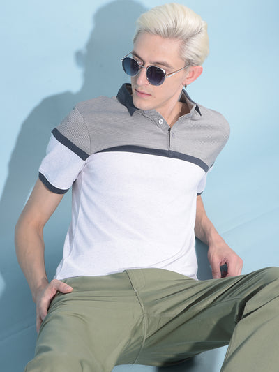 Grey Horizontal Striped Polo T-Shirt-Men T-Shirts-Crimsoune Club