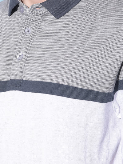 Grey Horizontal Striped Polo T-Shirt-Men T-Shirts-Crimsoune Club